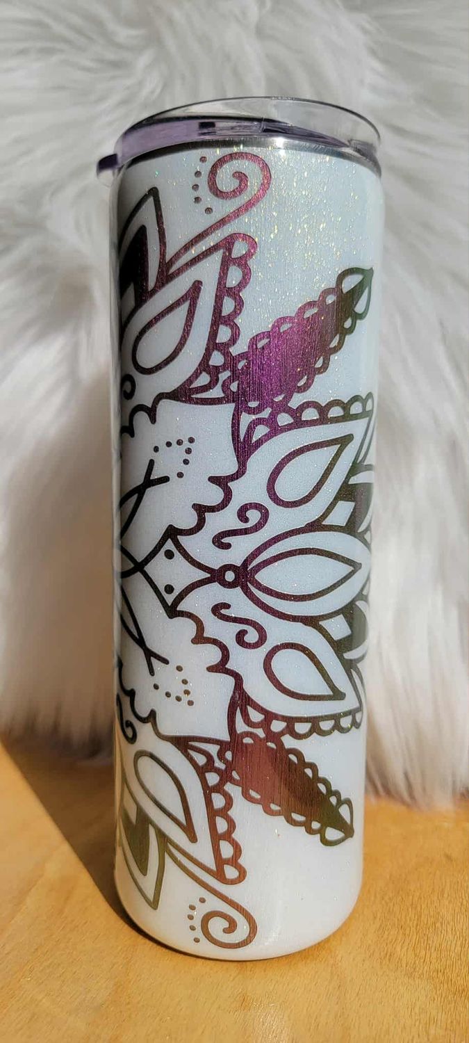 20oz Skinny White and Pink Mandala