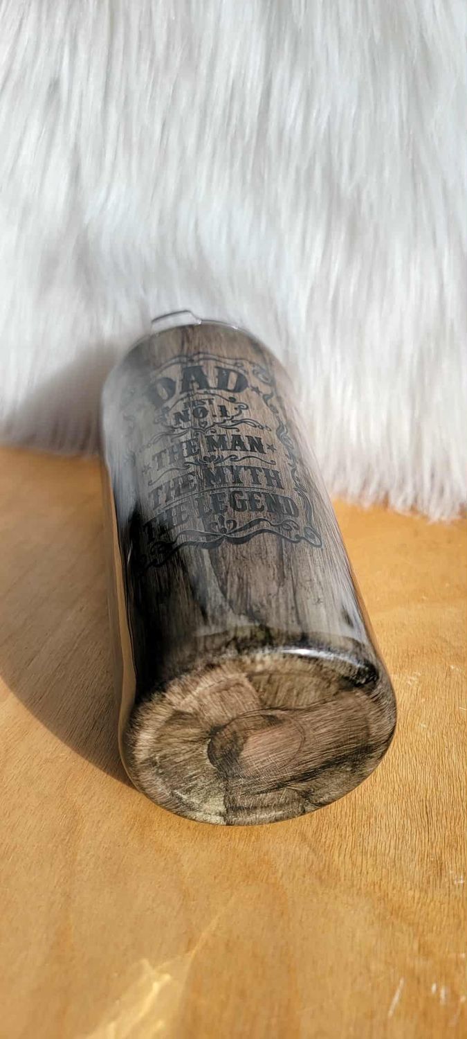 22oz Taper GREY Woodgrain Dad No.1 The Man...with Buck on opposite side