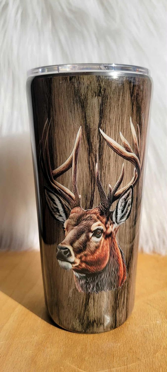 22oz Taper GREY Woodgrain Dad No.1 The Man...with Buck on opposite side