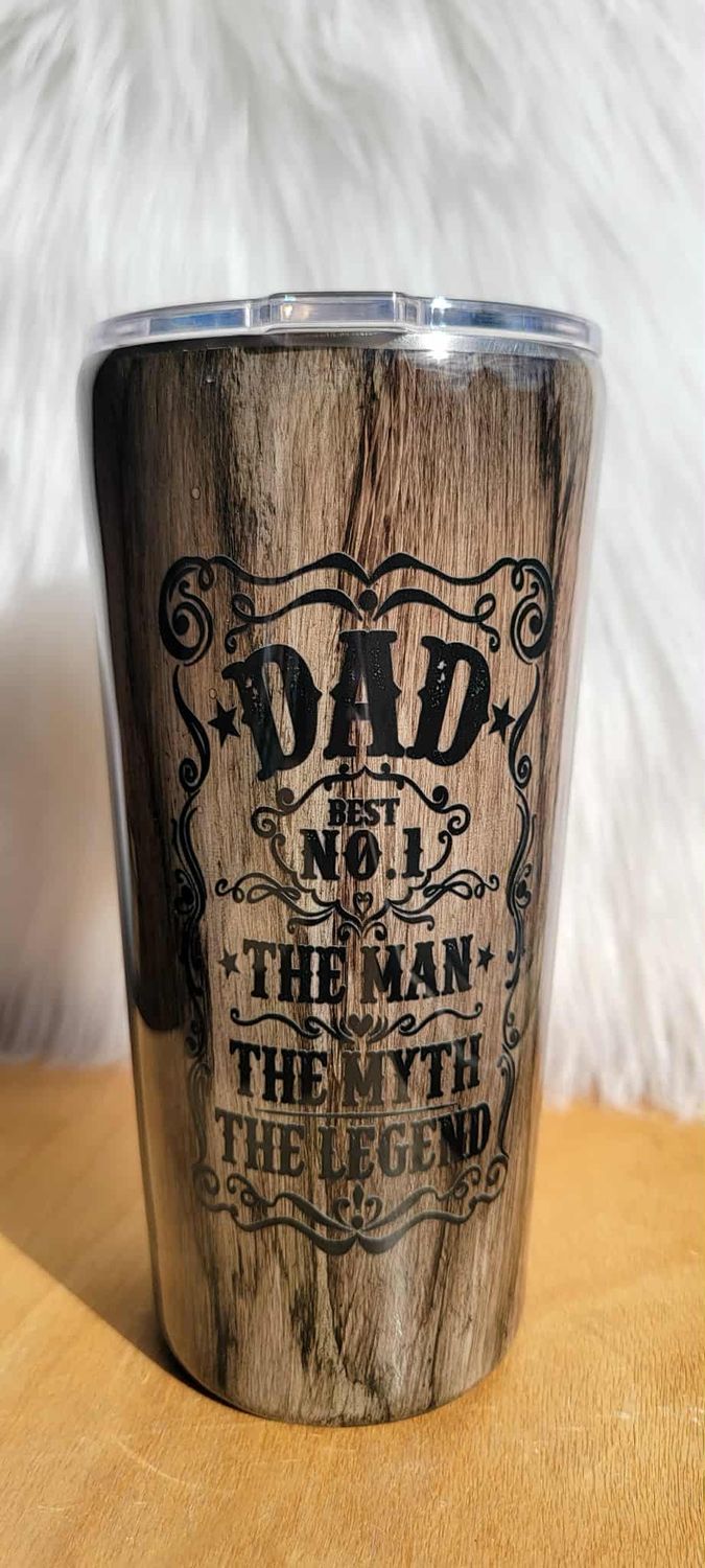 22oz Taper GREY Woodgrain Dad No.1 The Man...with Buck on opposite side