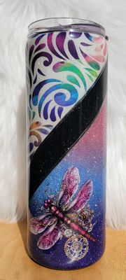 20oz Swirly V Ombre with dragonflies