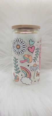 16oz Glass Can 'Self Love' Pink Shimmer