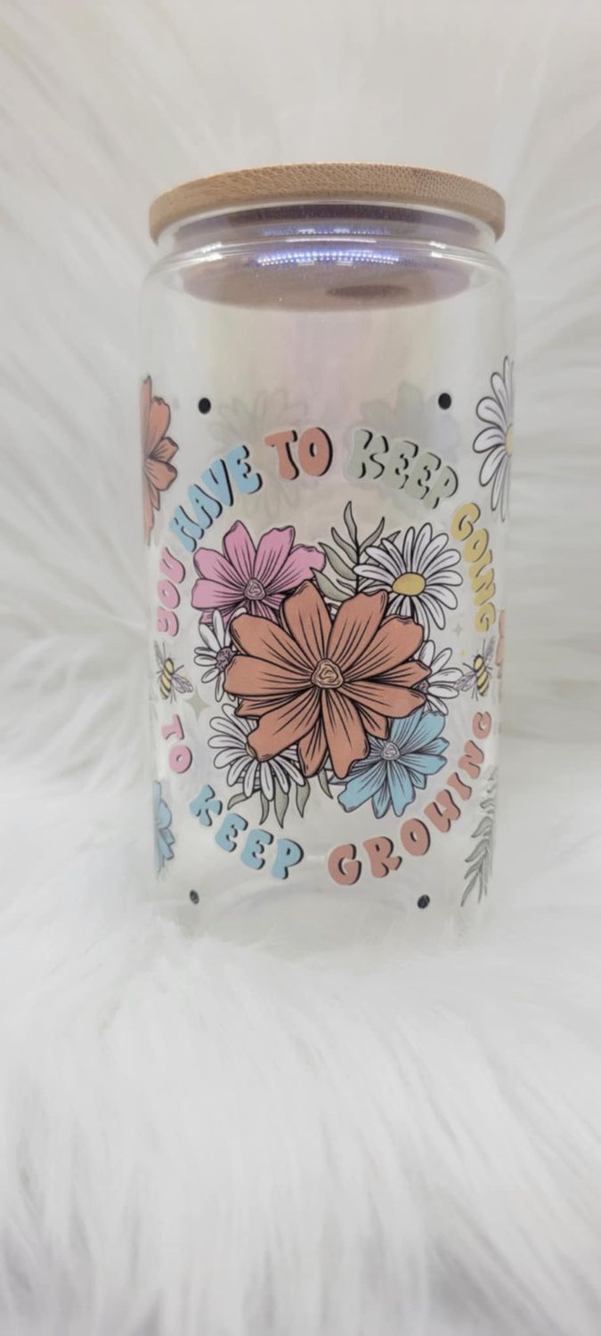 16oz Glass Can 'You Have to Keep Going' Blue Shimmer