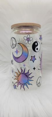 16oz Glass Can 'Find Your Balance' Purple Shimmer