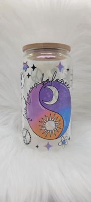 16oz Glass Can 'Find Your Balance' Purple Shimmer
