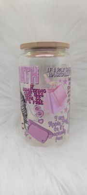 16oz Glass Can 'Girl Math' Pink Shimmer
