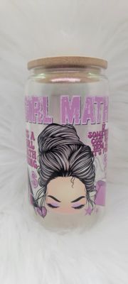 16oz Glass Can 'Girl Math' Pink Shimmer