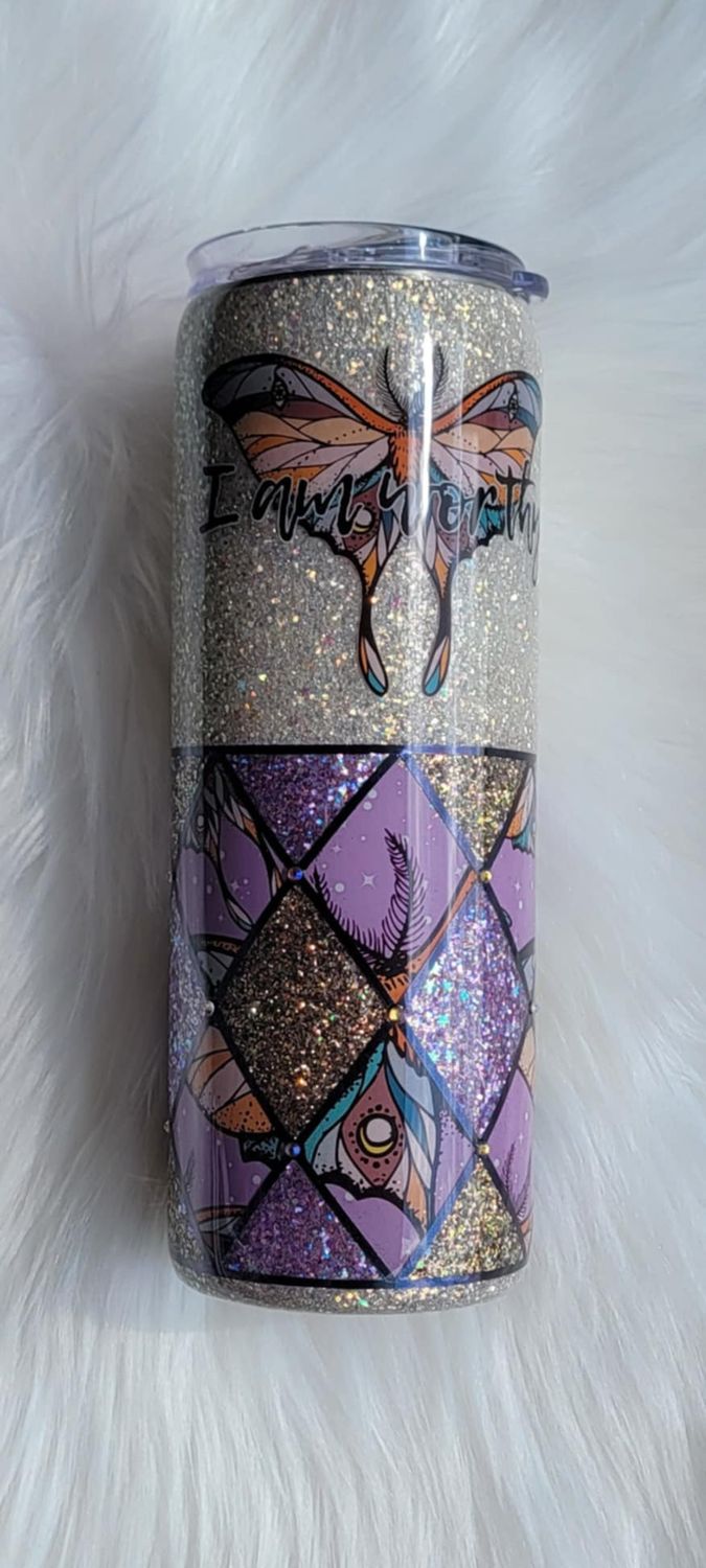 20oz Skinny Half Argyle I Am Worthy Tumbler
