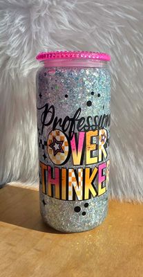 16oz Glass Snow Globe Tumbler ~ Professional Overthinker