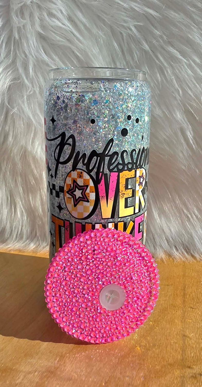 16oz Glass Snow Globe Tumbler ~ Professional Overthinker