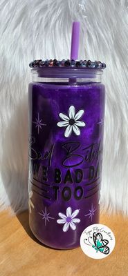 16oz Acrylic Snowglobe with Purple Cateye Effect ~ Bad Bitches Have Bad Days Too