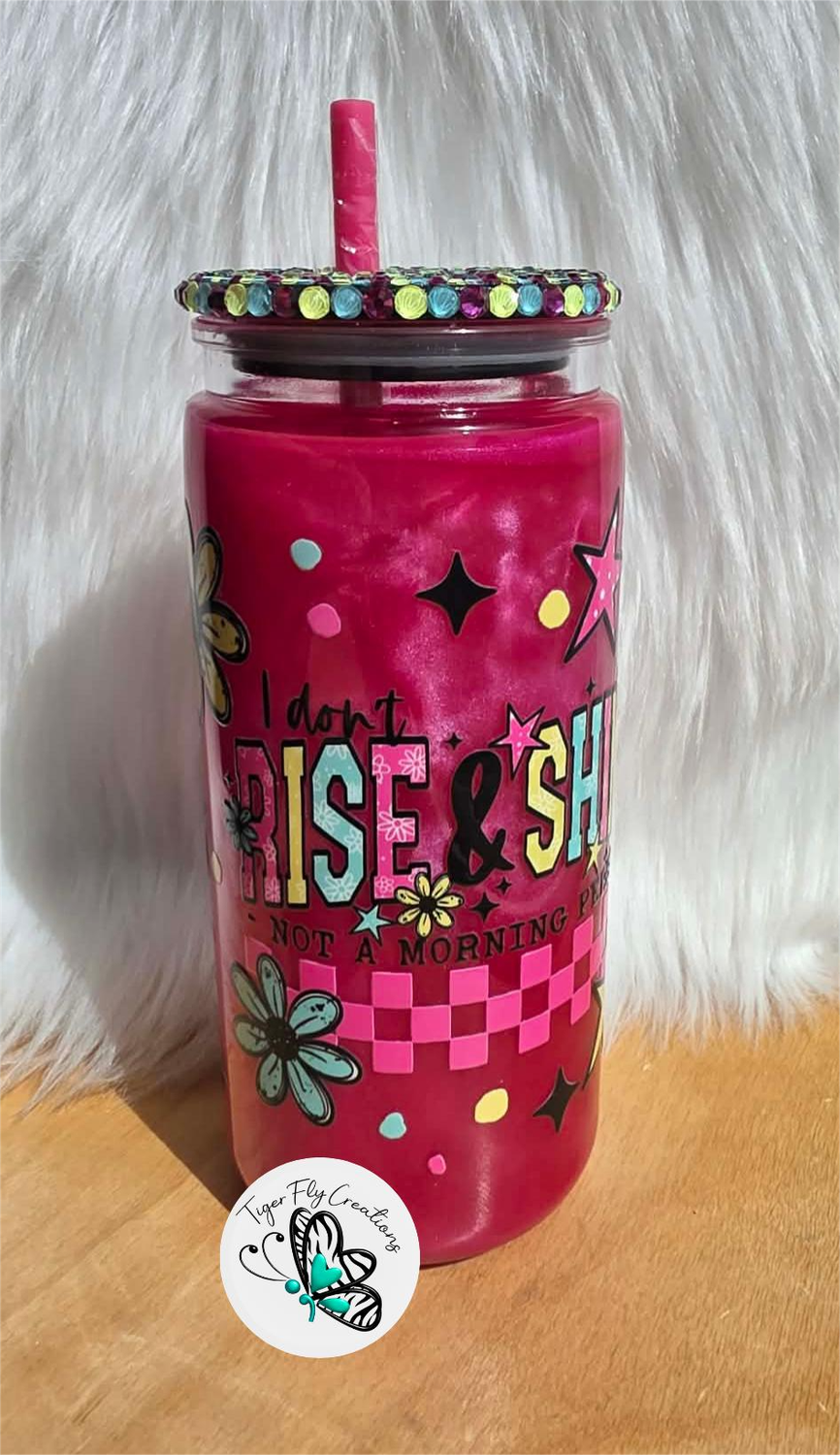 16oz Acrylic Snowglobe with Pink Cateye Effect ~ Rise &amp; Shine Not a morning person