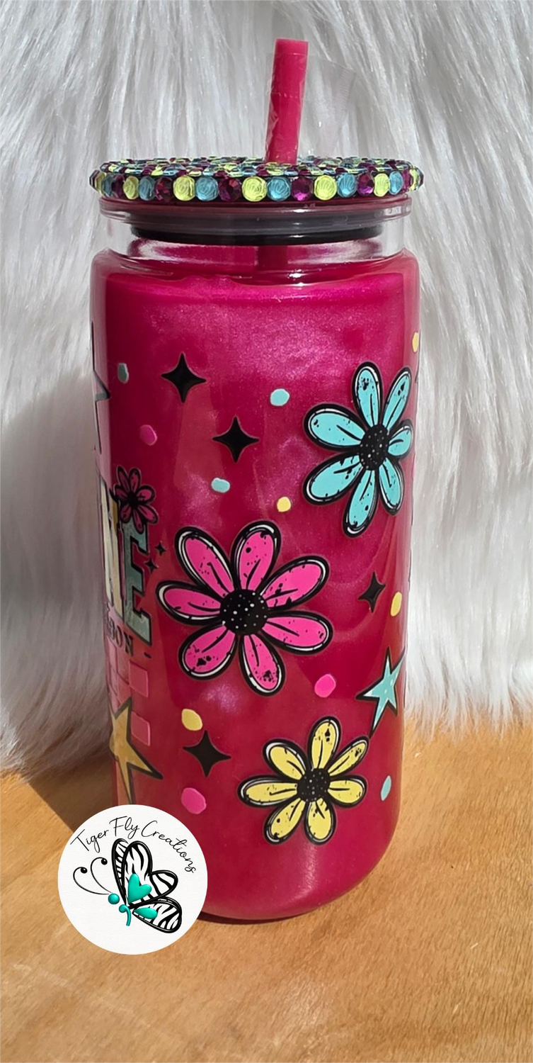 16oz Acrylic Snowglobe with Pink Cateye Effect ~ Rise &amp; Shine Not a morning person