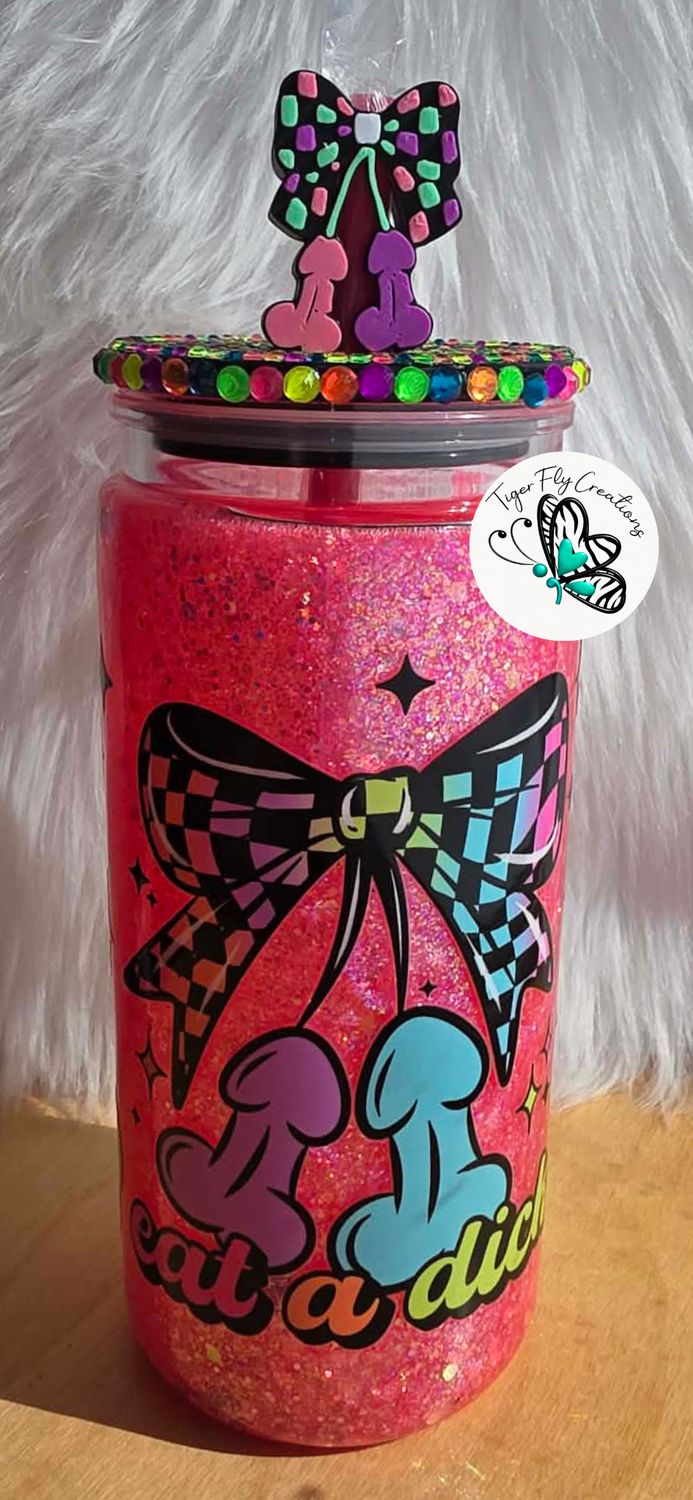 16oz Acrylic Snowglobe with Pink Glitter ~ Eat a Dick