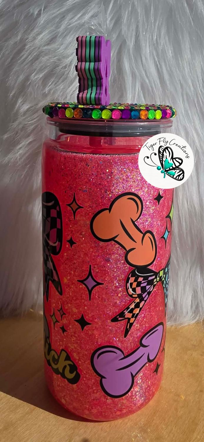 16oz Acrylic Snowglobe with Pink Glitter ~ Eat a Dick