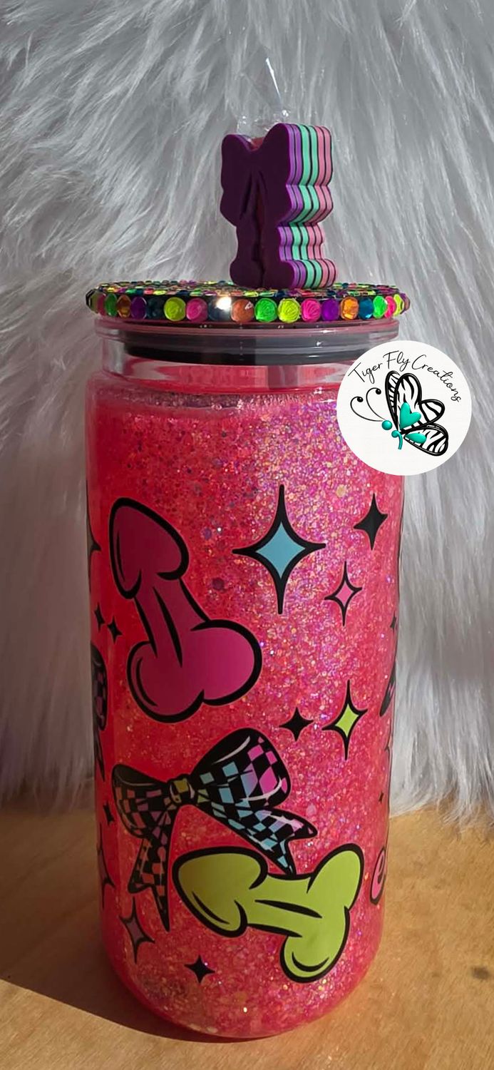 16oz Acrylic Snowglobe with Pink Glitter ~ Eat a Dick