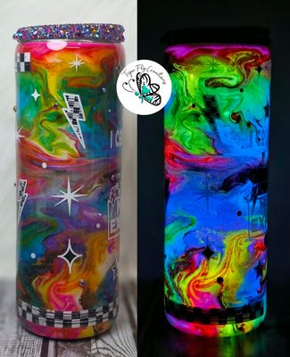 20oz Rainbow Swirl with Glow &amp; full rhinestone lid