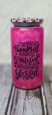 16oz Acrylic Snowglobe with Pink Glittery Cat Eye Effect ~ You Are Loved