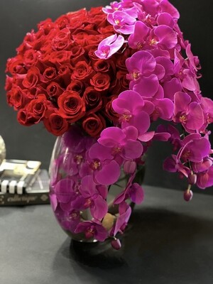 Love Waterfalls |Contemporary Design With Red Roses And Orchids