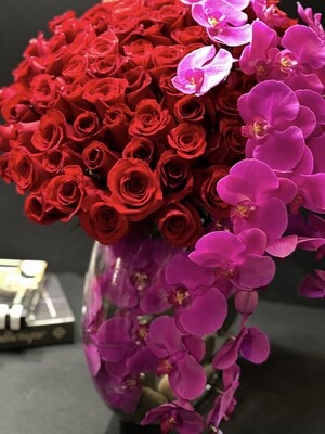 LOVE WATERFALLS |CONTEMPORARY DESIGN WITH RED ROSES AND ORCHIDS