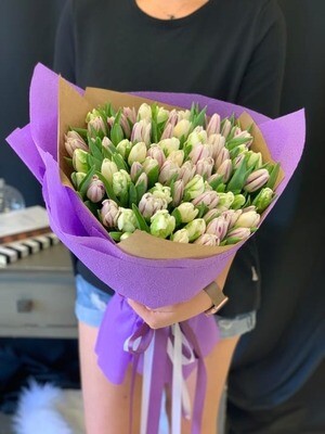 50 White And Lavender Tulips Bouquet