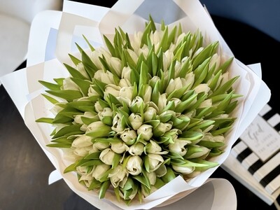 150 White Tulips Hand-Crafted Bouquet