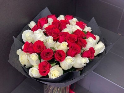 3 Dozen Red And White Roses In A Vase