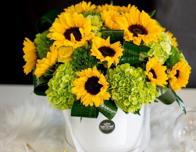 Boxed Flower Arrangement With Sunflowers