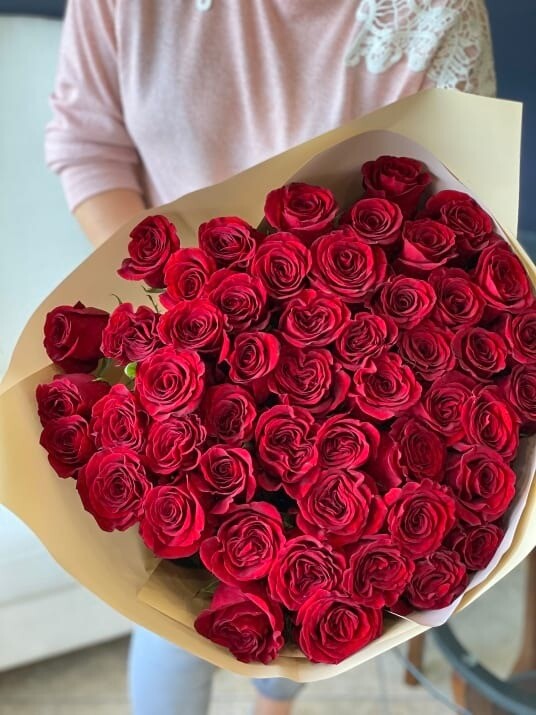 50 RED ROSES HAND-CRAFTED BOUQUET