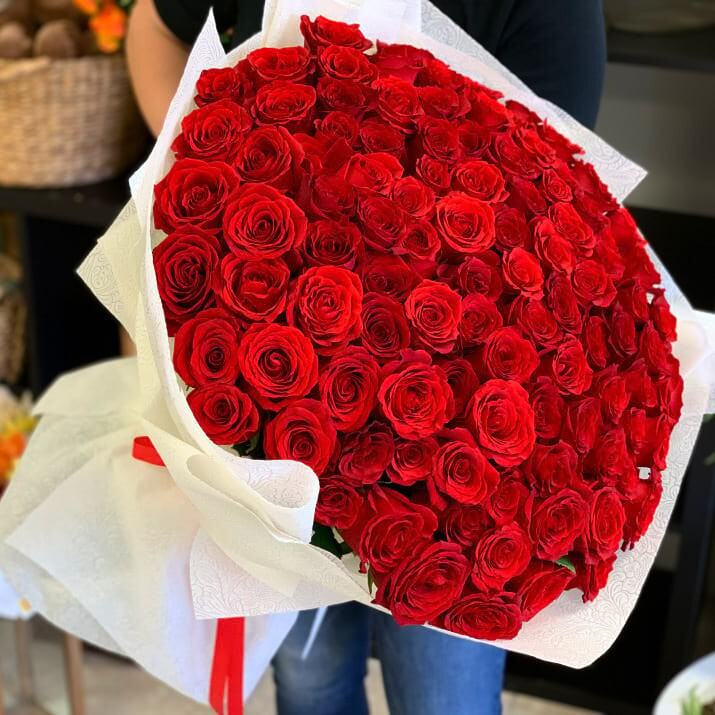 100 Red Roses Hand-Crafted Bouquet