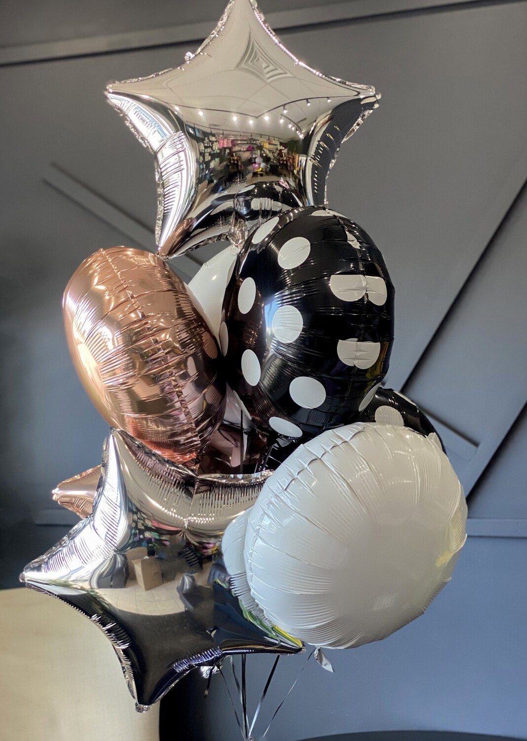 Silver, Rose Gold and White Balloons Bouquet