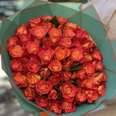 50 Deep Orange Roses Bouquet
