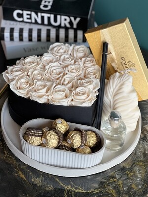 Combo-Gift set with preserved roses, candle and chocolates