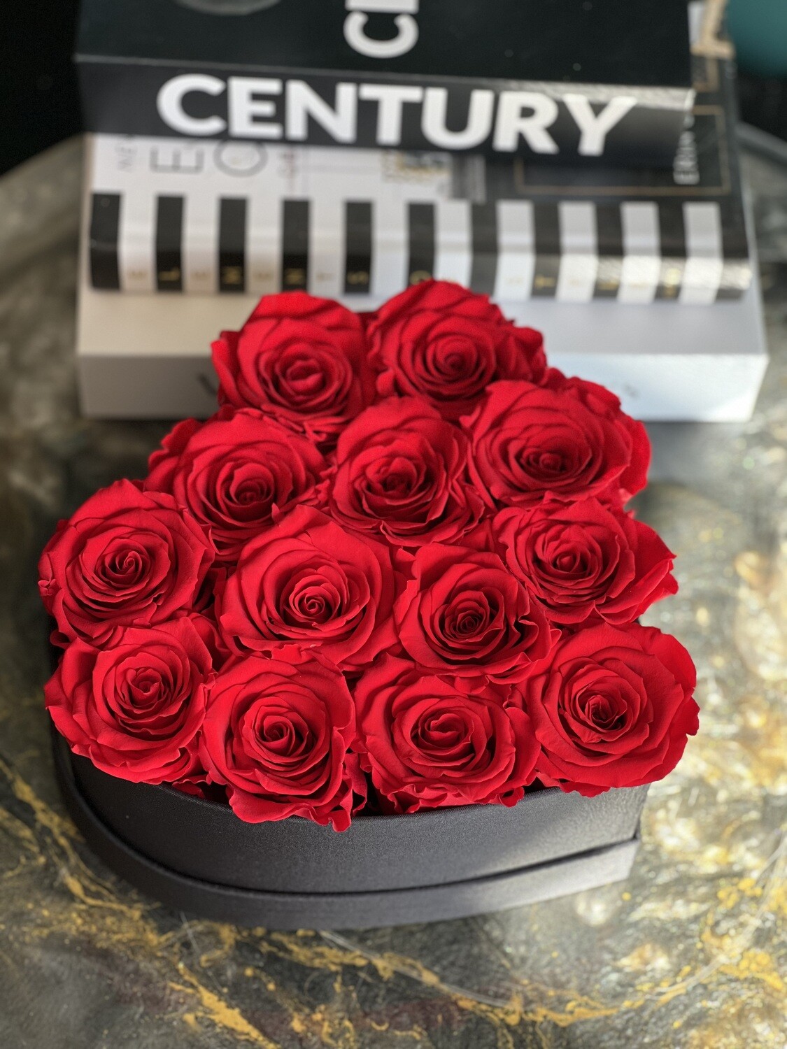 Heart-shaped box with preserved roses