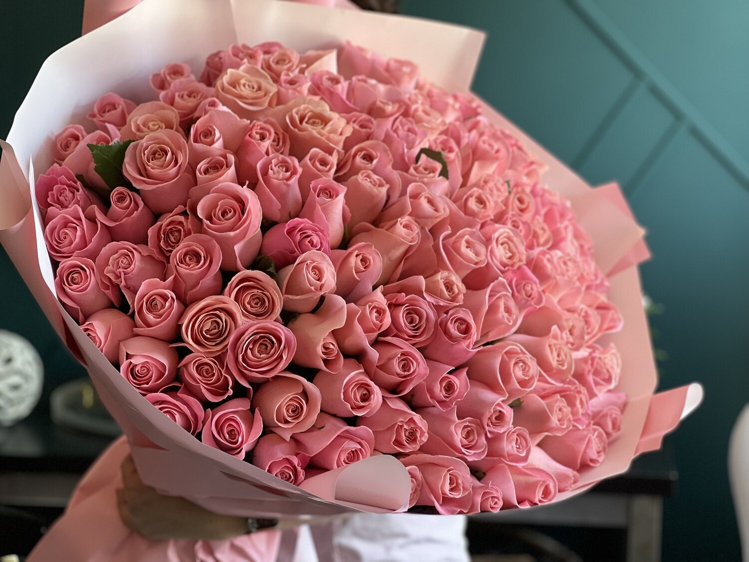 150 BLUSH PINK ROSES HAND-CRAFTED BOUQUET