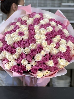 150 Lavender and White Roses Bouquet
