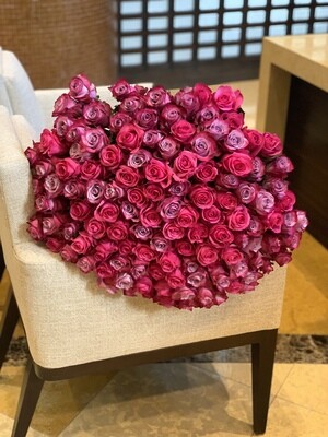 150 Hot pink and Purple roses Bouquet