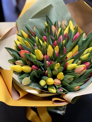 50 Assorted tulips in a vase