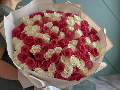 100 Hot Pink and White Roses Bouquet 100 Hot Pink and White Roses Bouquet