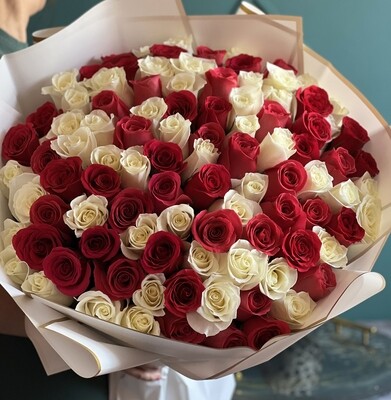 100 Red and White Roses Bouquet
