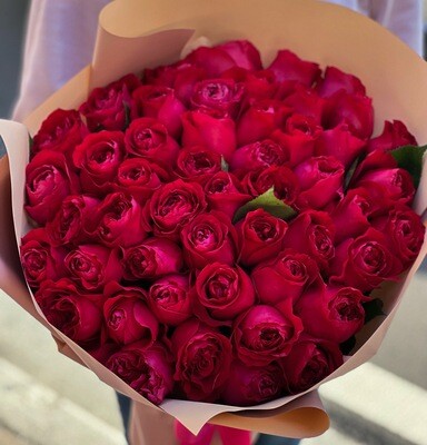 50 Hot Pink Garden Roses Bouquet