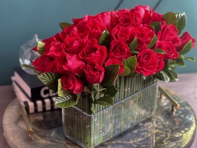 50 Red roses in long vase