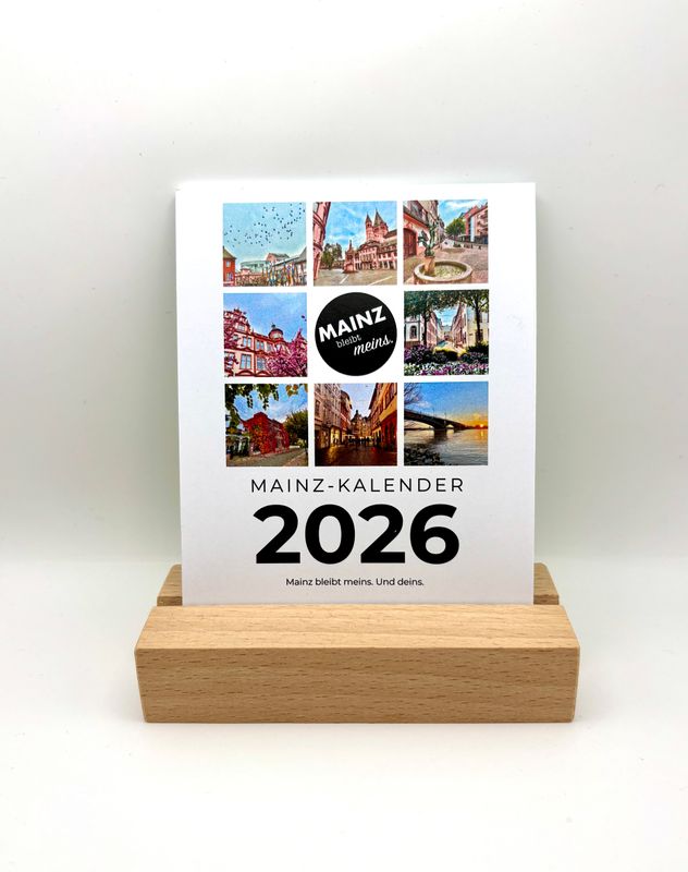 MAINZ Tischkalender 2026 mit Holzfuß | Kalender Mainz 2026