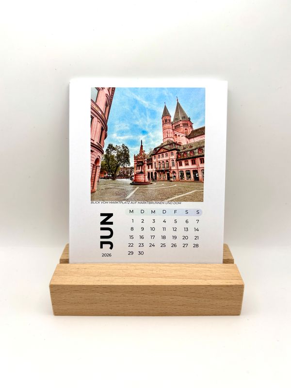 MAINZ Tischkalender 2026 mit Holzfuß | Kalender Mainz 2026