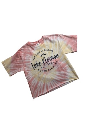 Lake Norman Shirts | The Lake Is Calling | Pink & Yellow Tie-Dye | Women's Cropped Tee