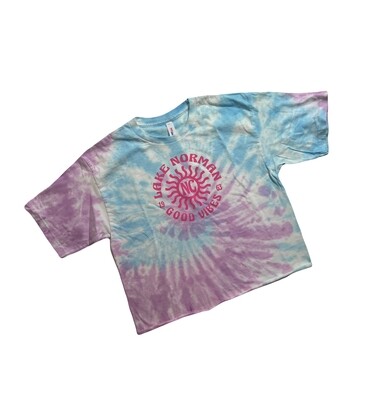 Lake Norman Shirts | Good Vibes | Blue & Pink Tie Dye | Women's Cropped T-Shirt
