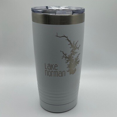 Lake Norman Tumblers | Stainless Steel 20 oz Tumbler | Lake Outline | White