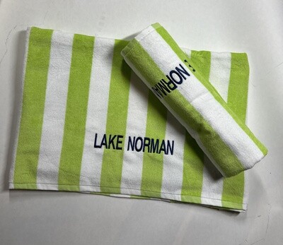 Lake Norman Towels | Lake Norman Beach Towel | Lime Green/White Stripe
