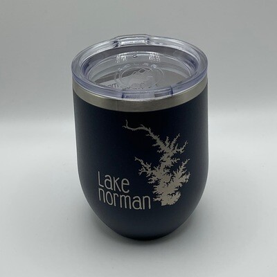 Lake Norman Tumblers | 12 oz Stainless Steel Wine Tumbler | Lake Outline | Navy
