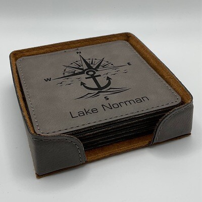 Lake Norman Coasters | Lake Norman | Anchor | Compass | Leather Coaster Set of 6